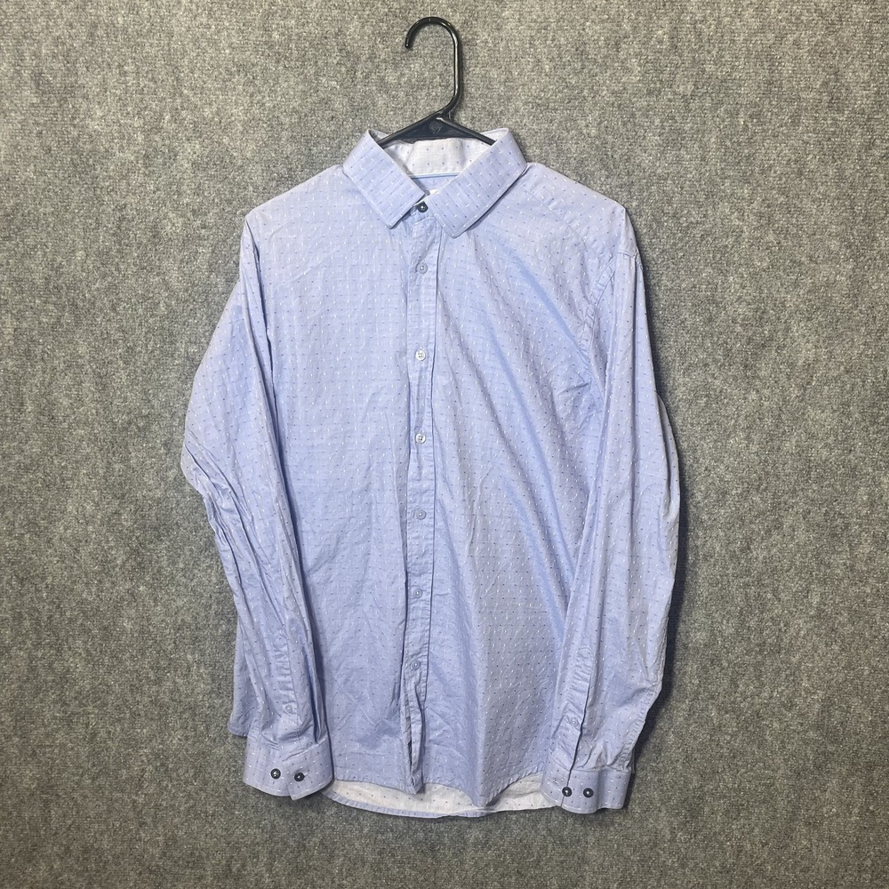 Duchamp London Men Blue Geometric Tailored Fit Dress Shirt 16.5 L 42 Long Sleeve